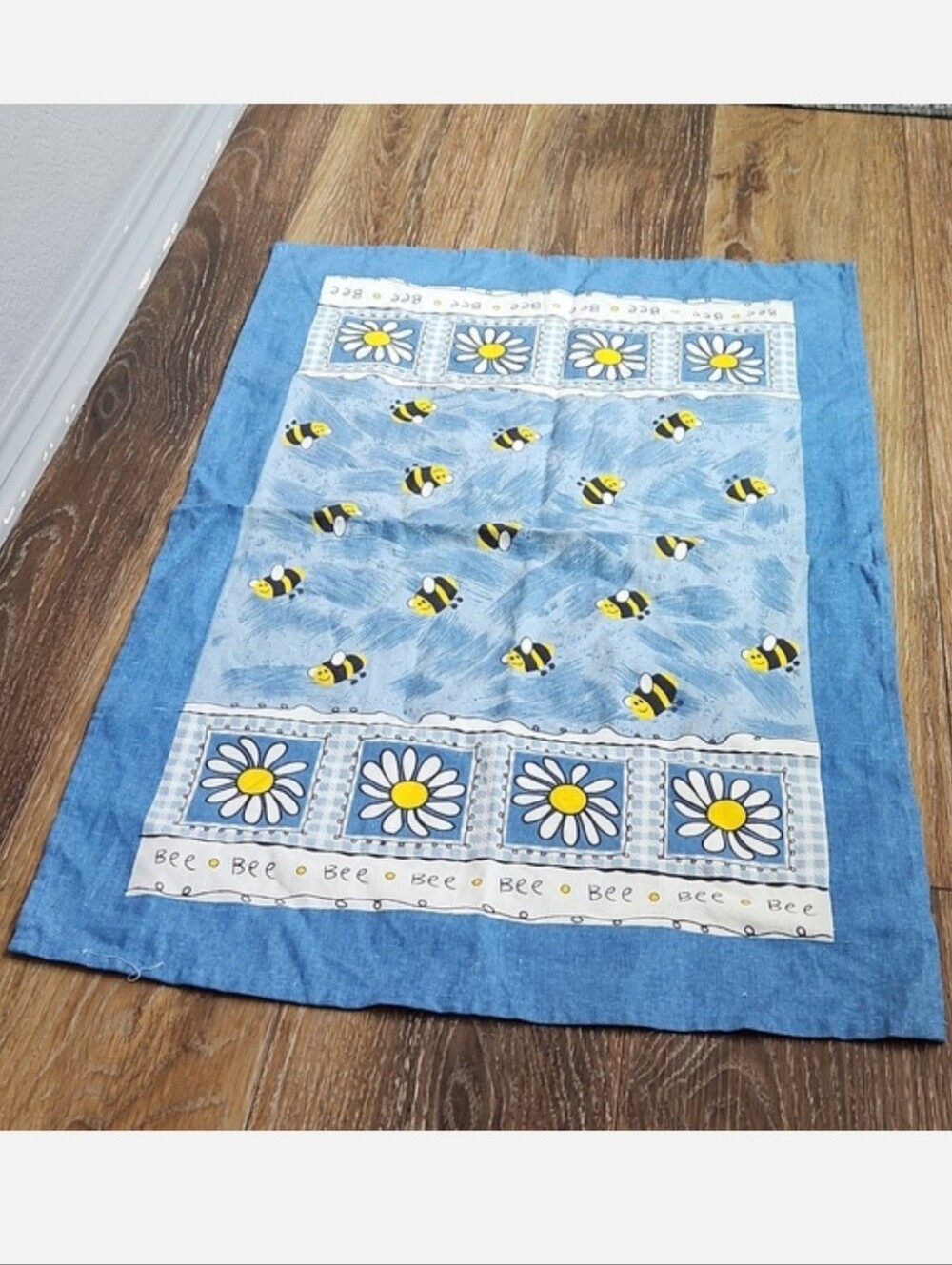 Bee Bumblebee Flowers Cotton Kitchen Hand Towel Blue Yellow Black White